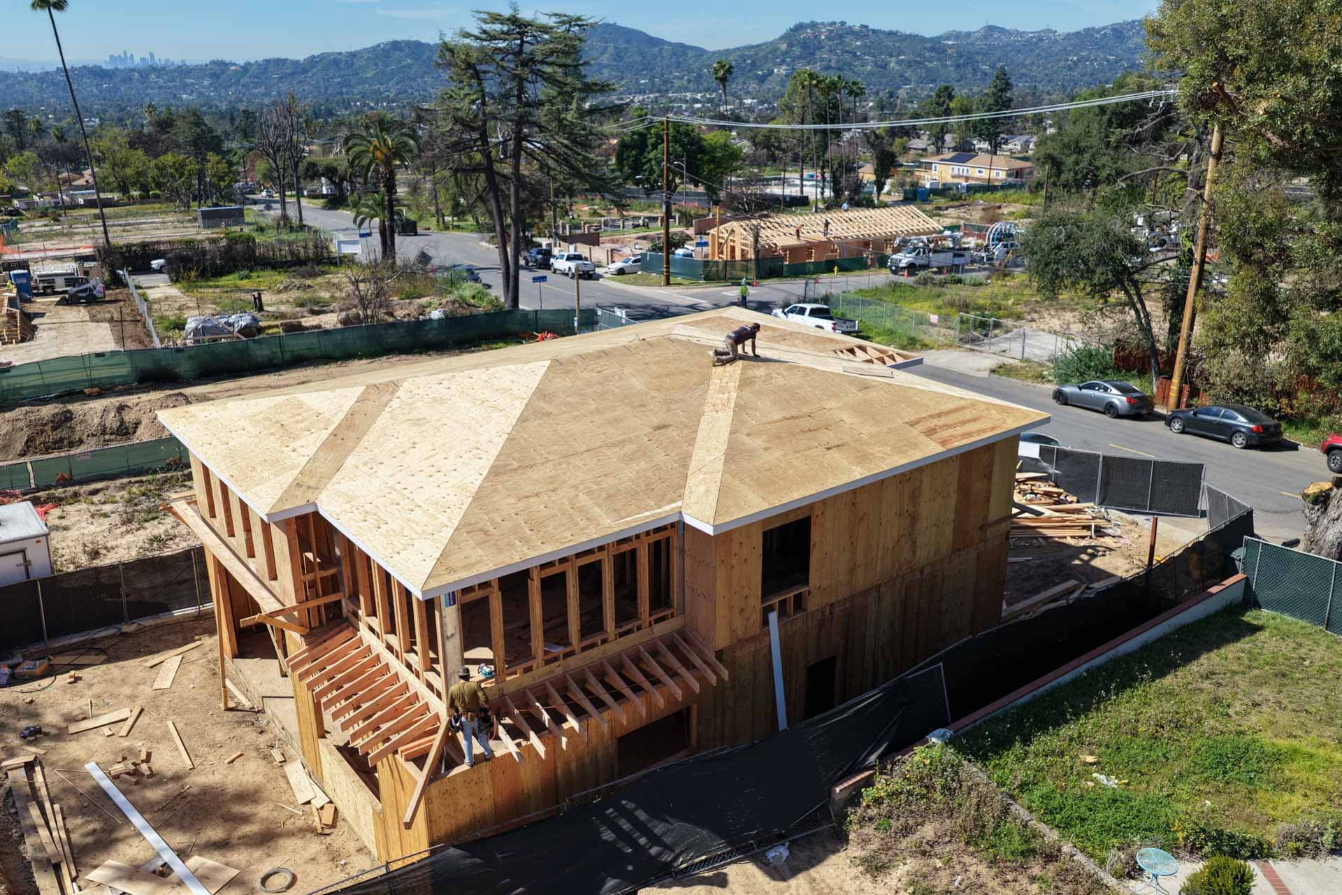 In-progress fire rebuild on an Altadena lot